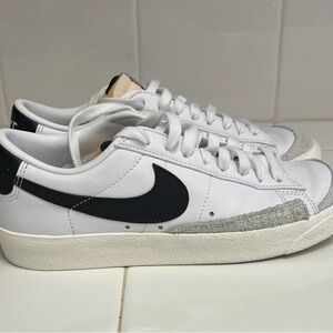 Nike Blazer Low 77 Leather Sneakers - White with Black Swoosh and Gray Suede
